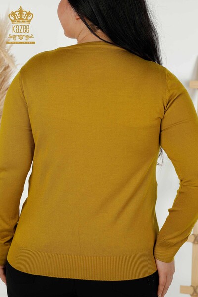 Wholesale Women's Knitwear Sweater Crystal Stone Embroidered Mustard - 16725 | KAZEE - Thumbnail