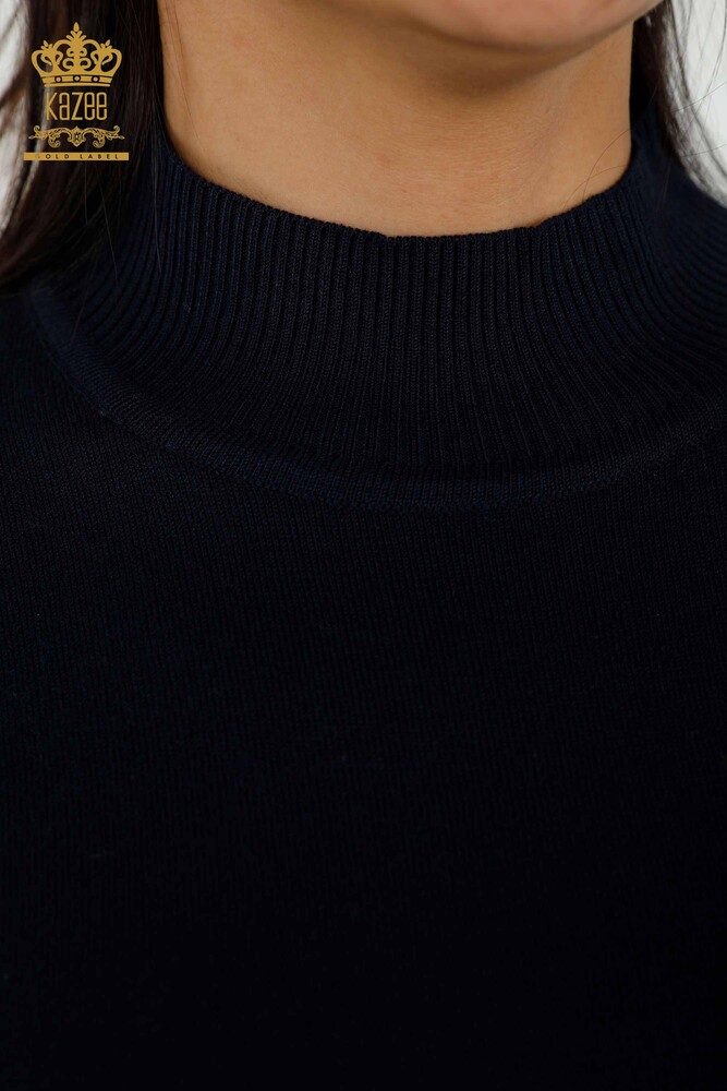 Wholesale Women's Knitwear Sweater - Crystal Stone Embroidered - Navy Blue - 30013 | KAZEE - 4