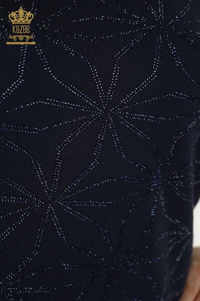 Wholesale Women's Knitwear Sweater - Crystal Stone Embroidered - Navy Blue - 30305 | KAZEE - Thumbnail