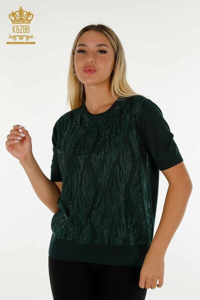 Wholesale Women's Knitwear Sweater Crystal Stone Embroidered Nephti - 30332 | KAZEE - Thumbnail