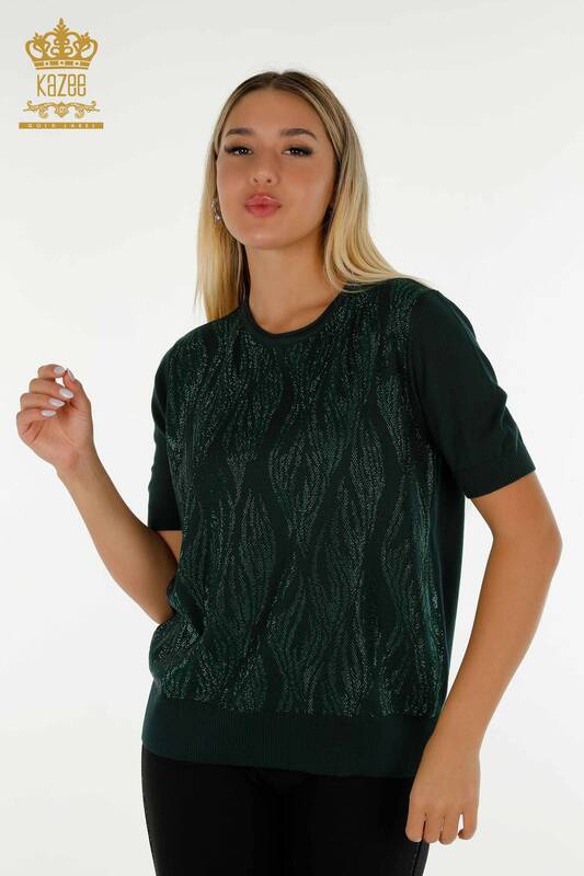 Wholesale Women's Knitwear Sweater Crystal Stone Embroidered Nephti - 30332 | KAZEE
