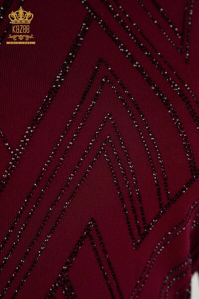 Wholesale Women's Knitwear Sweater Crystal Stone Embroidered Purple - 16725 | KAZEE - Thumbnail