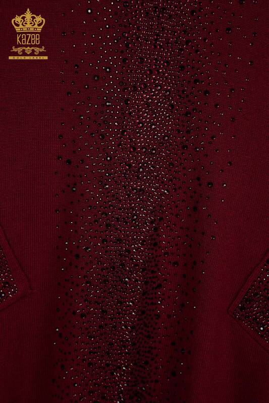 Wholesale Women's Knitwear Sweater Crystal Stone Embroidered Purple - 30602 | KAZEE