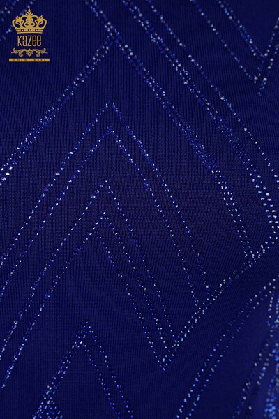 Wholesale Women's Knitwear Sweater Crystal Stone Embroidered Saks - 16725 | KAZEE - Thumbnail