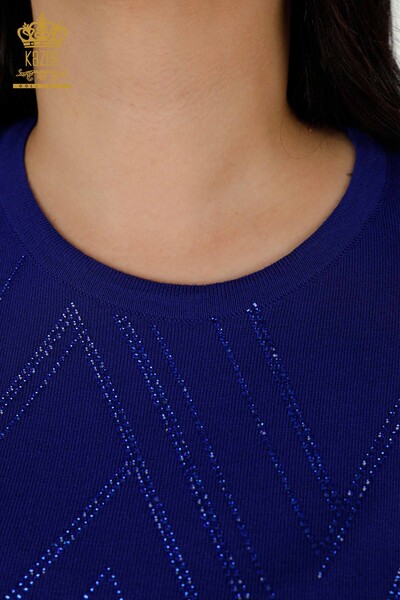 Wholesale Women's Knitwear Sweater Crystal Stone Embroidered Saks - 16725 | KAZEE - Thumbnail
