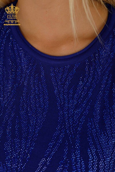 Wholesale Women's Knitwear Sweater Crystal Stone Embroidered Saks - 30332 | KAZEE - Thumbnail