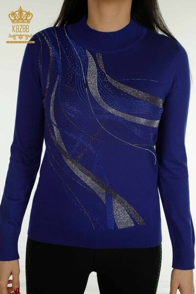 Wholesale Women's Knitwear Sweater Crystal Stone Embroidered Saks - 30469 | KAZEE - Thumbnail