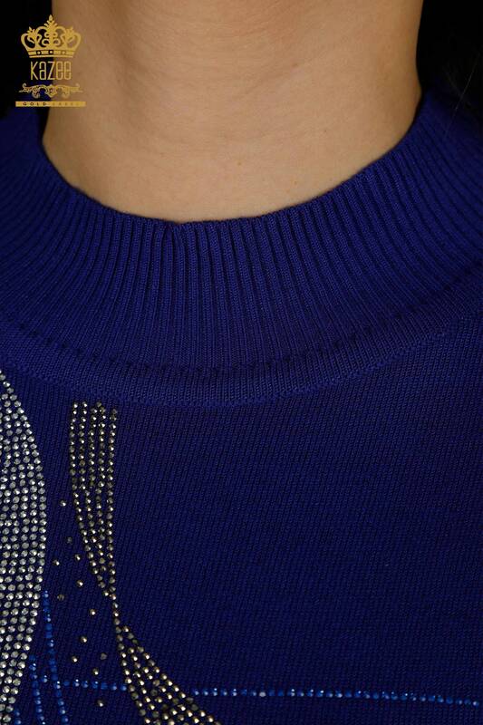 Wholesale Women's Knitwear Sweater Crystal Stone Embroidered Saks - 30469 | KAZEE