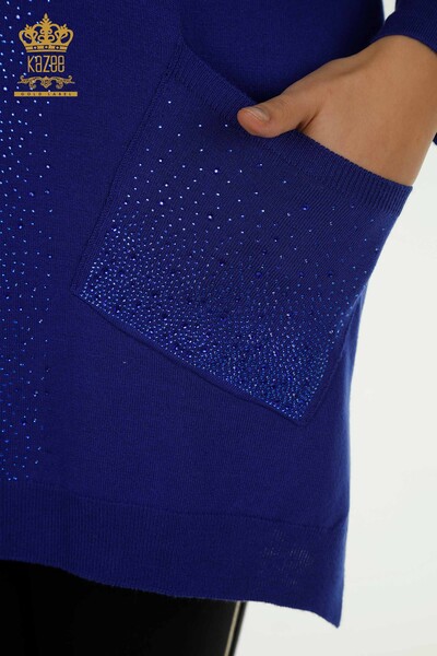 Wholesale Women's Knitwear Sweater Crystal Stone Embroidered Saks - 30602 | KAZEE - Thumbnail