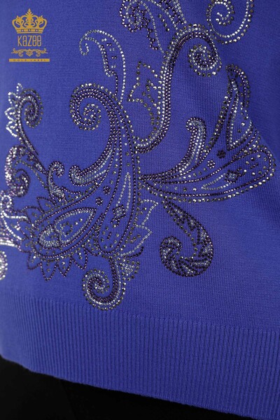 Wholesale Women's Knitwear Sweater - Crystal Stone Embroidered -Violet - 30013 | KAZEE - Thumbnail
