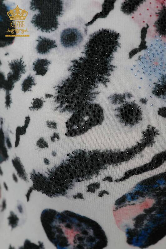 Wholesale Women's Knitwear Sweater Digital Print Angora Ecru - 16971 | KAZEE