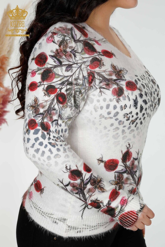Wholesale Women's Knitwear Sweater Digital Print Angora Ecru - 18978 | KAZEE - 6