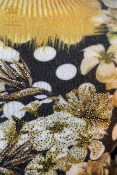 Wholesale Women's Knitwear Sweater Digital Printing Angora Safran - 18922 | KAZEE - Thumbnail