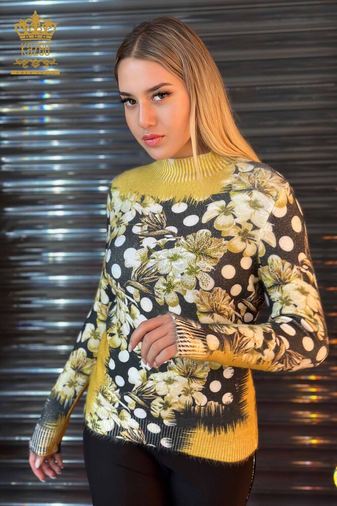 Wholesale Women's Knitwear Sweater Digital Printing Angora Safran - 18922 | KAZEE - 1