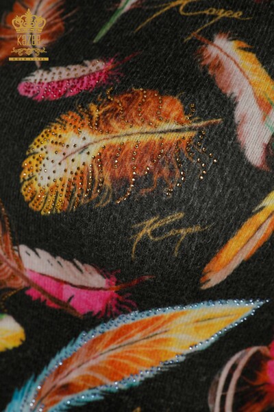 Wholesale Women's Knitwear Sweater Digital Print Black - 16970 | KAZEE - Thumbnail