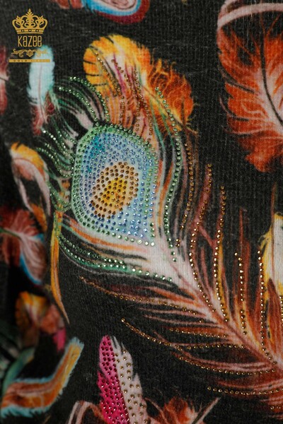 Wholesale Women's Knitwear Sweater Digital Print Black - 16970 | KAZEE - Thumbnail