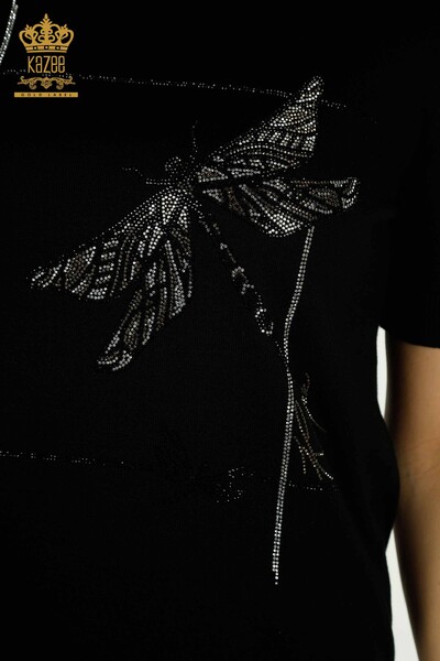 Wholesale Women's Knitwear Sweater Black with Dragonfly Detail - 30650 | KAZEE - Thumbnail (2)