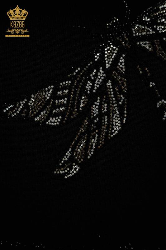 Wholesale Women's Knitwear Sweater Black with Dragonfly Detail - 30650 | KAZEE