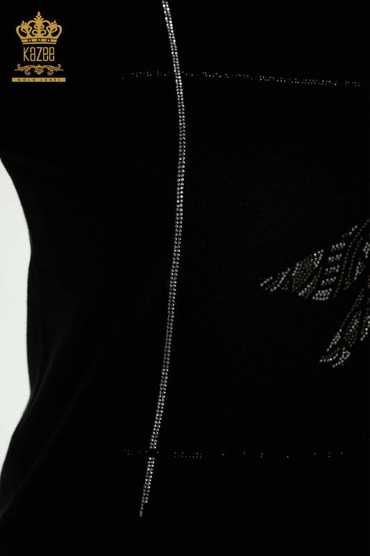 Wholesale Women's Knitwear Sweater Black with Dragonfly Detail - 30650 | KAZEE