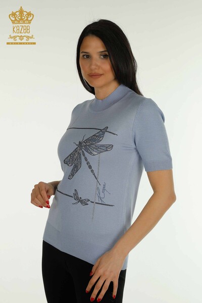 Wholesale Women's Knitwear Sweater Blue with Dragonfly Detail - 30650 | KAZEE - Thumbnail