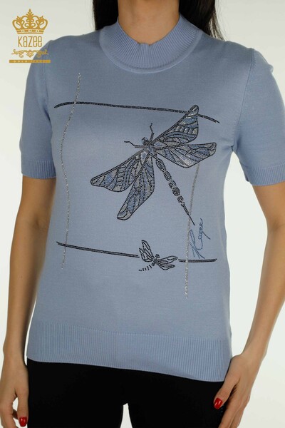 Kazee - Wholesale Women's Knitwear Sweater Blue with Dragonfly Detail - 30650 | KAZEE (1)