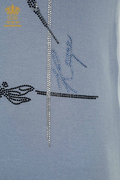 Wholesale Women's Knitwear Sweater Blue with Dragonfly Detail - 30650 | KAZEE - Thumbnail