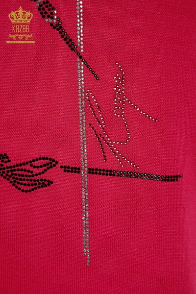 Wholesale Women's Knitwear Sweater with Dragonfly Detail Fuchsia - 30650 | KAZEE - Thumbnail