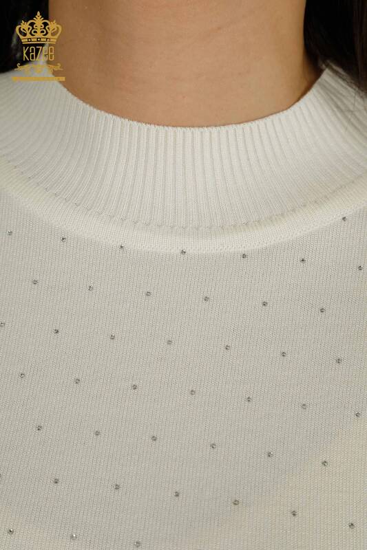 Wholesale Women's Knitwear Sweater Embroidered Ecru - 30892 | KAZEE