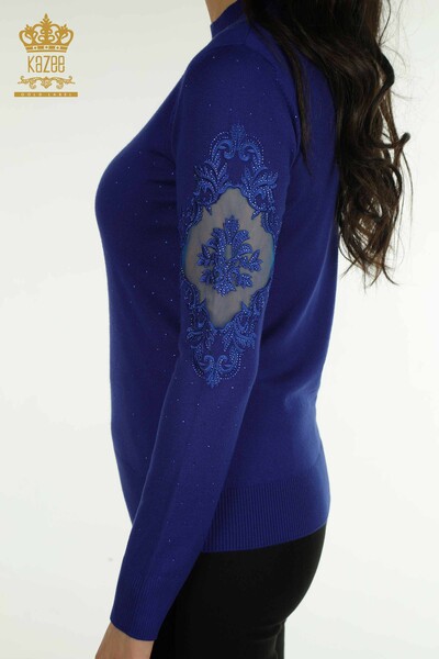 Wholesale Women's Knitwear Sweater Embroidered Saks - 30892 | KAZEE - Thumbnail