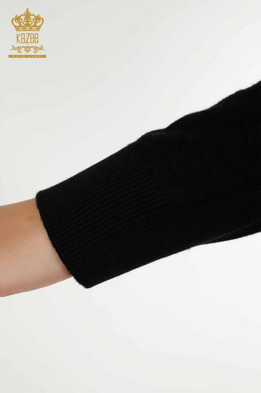 Wholesale Women's Knitwear Sweater Black with Embroidery Pattern - 30652 | KAZEE