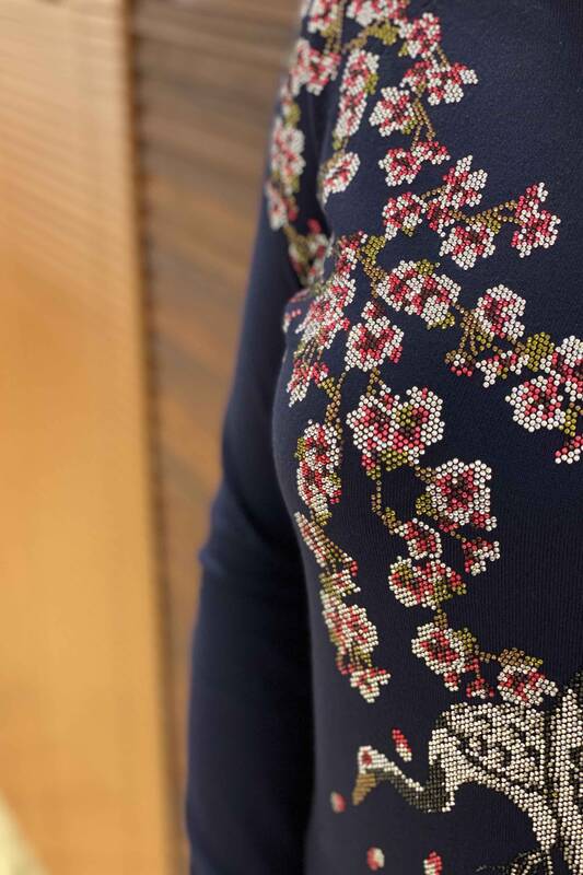 Wholesale Women's Knitwear Sweater Turtleneck Colorful Floral Pattern - 15921 | KAZEE