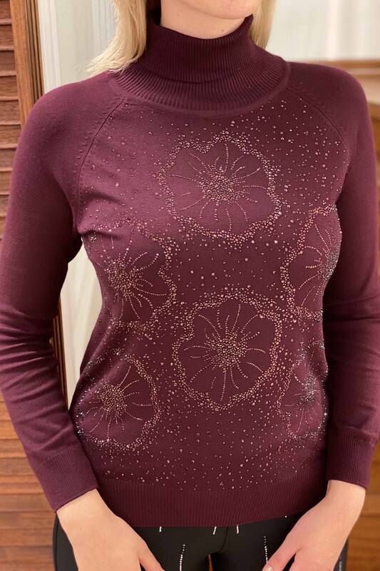 Wholesale Women's Knitwear Sweater Turtleneck Floral Pattern - 15881 | KAZEE