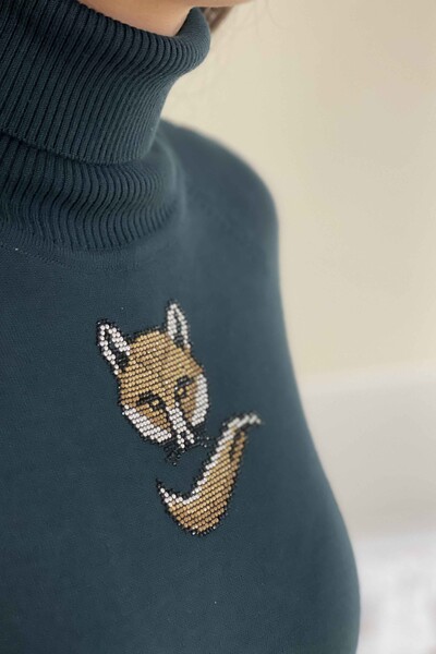 Wholesale Women's Knitwear Sweater Turtleneck Embroidered Stone - 15886 | KAZEE - Thumbnail