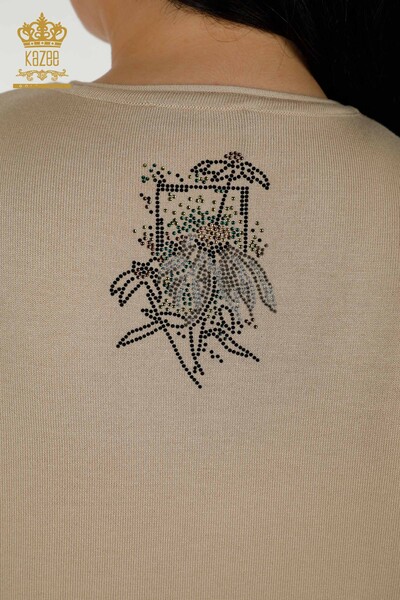 Wholesale Women's Knitwear Sweater - Floral Pattern - Beige - 16963 | KAZEE - Thumbnail