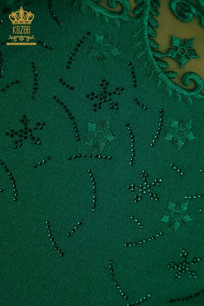 Wholesale Women's Knitwear Sweater Floral Patterned Green - 16800 | KAZEE - Thumbnail