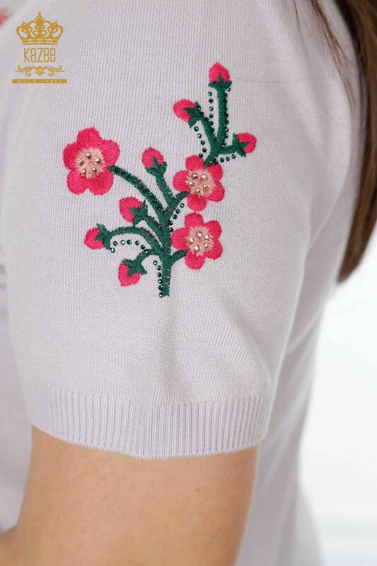 Wholesale Women's Knitwear Sweater Floral Patterned Lilac - 16769 | KAZEE