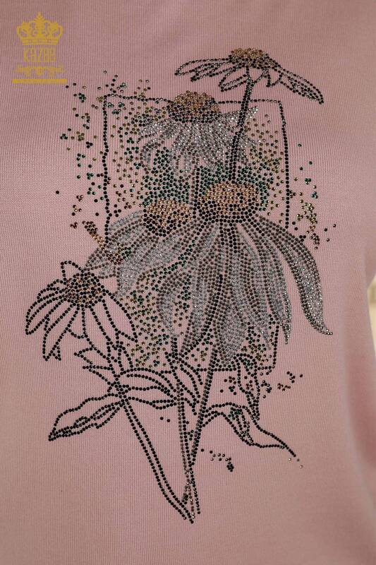 Wholesale Women's Knitwear Sweater - Floral Pattern - Powder - 16963 | KAZEE