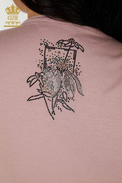 Wholesale Women's Knitwear Sweater - Floral Pattern - Powder - 16963 | KAZEE - Thumbnail