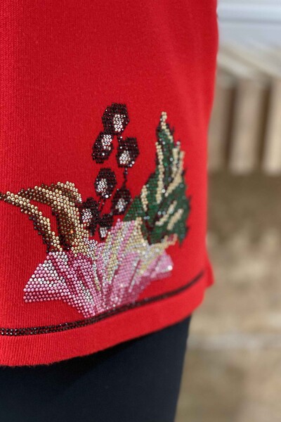 Wholesale Women's Knitwear Sweater Flower Detailed Embroidery -16596 | KAZEE - Thumbnail