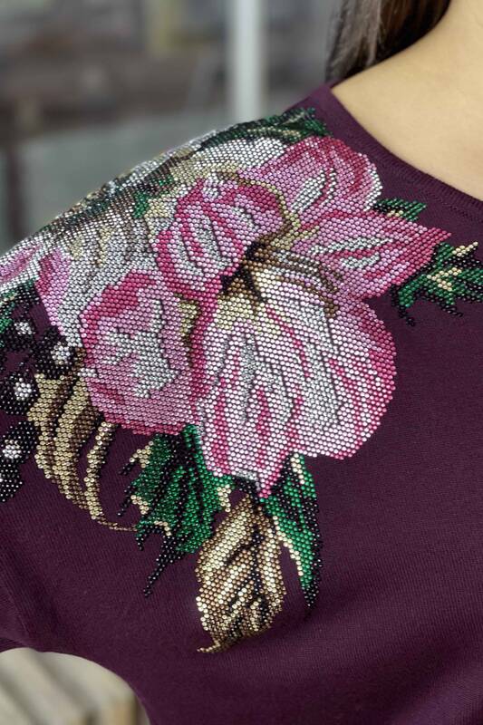 Wholesale Women's Knitwear Sweater Flower Detailed Embroidery -16596 | KAZEE