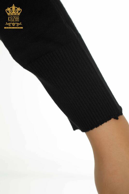 Wholesale Women's Knitwear Sweater Flower Embroidered Black - 30228 | KAZEE