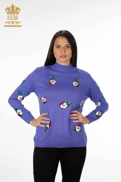 Wholesale Women's Knitwear Sweater Flower Embroidered Crystal Stone Embroidered - 16689 | KAZEE - Kazee