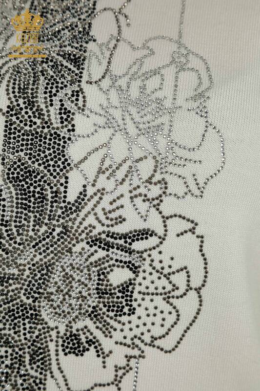 Wholesale Women's Knitwear Sweater Floral Embroidered Ecru - 30614 | KAZEE
