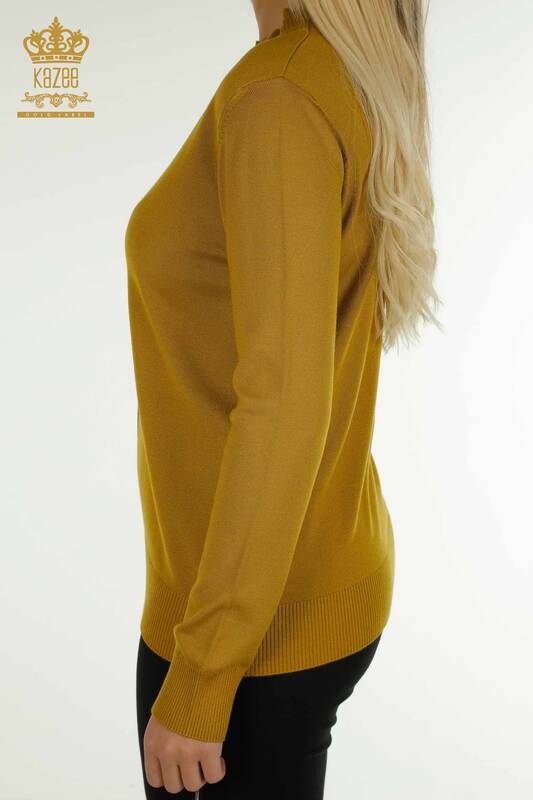 Wholesale Women's Knitwear Sweater Floral Embroidered Mustard - 30614 | KAZEE