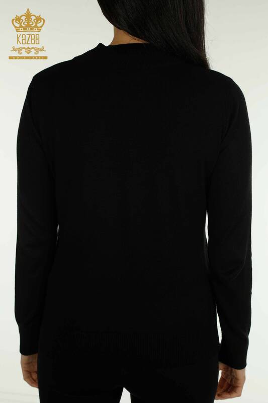 Wholesale Women's Knitwear Sweater Floral Patterned Black - 30656 | KAZEE