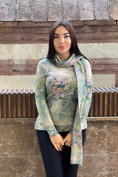 Wholesale Women's Knitwear Sweater Floral Patterned Cotton Viscose - 15626 | KAZEE