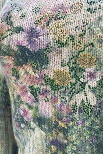 Wholesale Women's Knitwear Sweater Floral Patterned Cotton Viscose - 15626 | KAZEE - Thumbnail