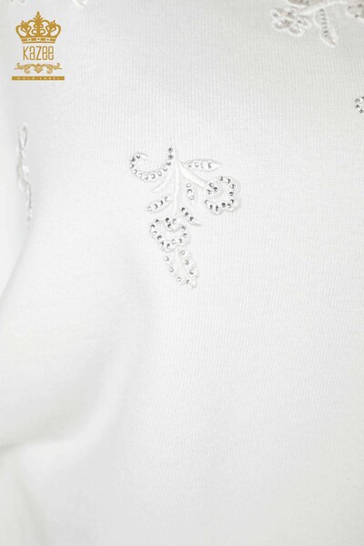Wholesale Women's Knitwear Sweater Floral Pattern Ecru - 16800 | KAZEE - Thumbnail