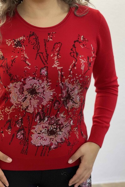 Wholesale Women's Knitwear Sweater Floral Patterned Embroidered Stone - 16652 KAZEE - Thumbnail