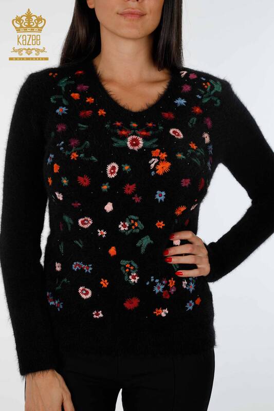 Wholesale Women's Knitwear Sweater Floral Pattern Embroidered Viscose - 18517 | KAZEE